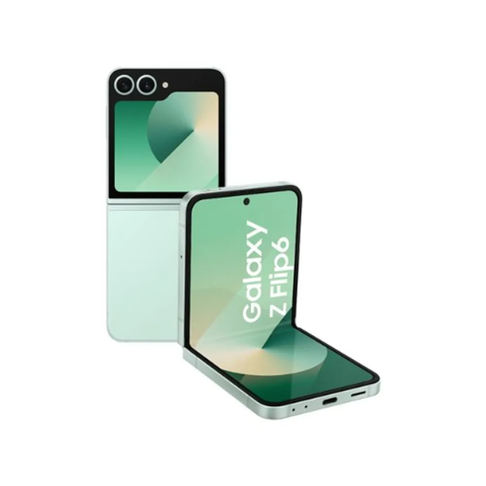 Samsung Galaxy Z Flip 6 verde con pantalla flexible y resistencia IPX8.